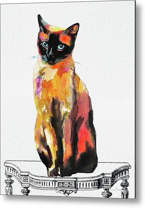 Cat Metal Print featuring the painting Watercolor Cat on Table C by Jean Plout