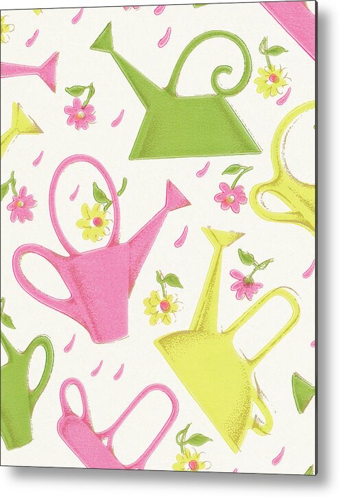 Background Metal Print featuring the drawing Watering can pattern by CSA Images