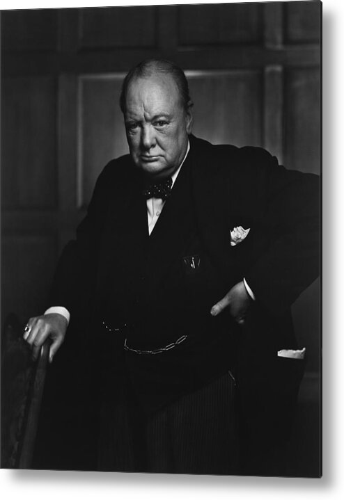 Churchill Metal Print featuring the photograph Winston Churchill Portrait - The Roaring Lion - Yousuf Karsh by War Is Hell Store
