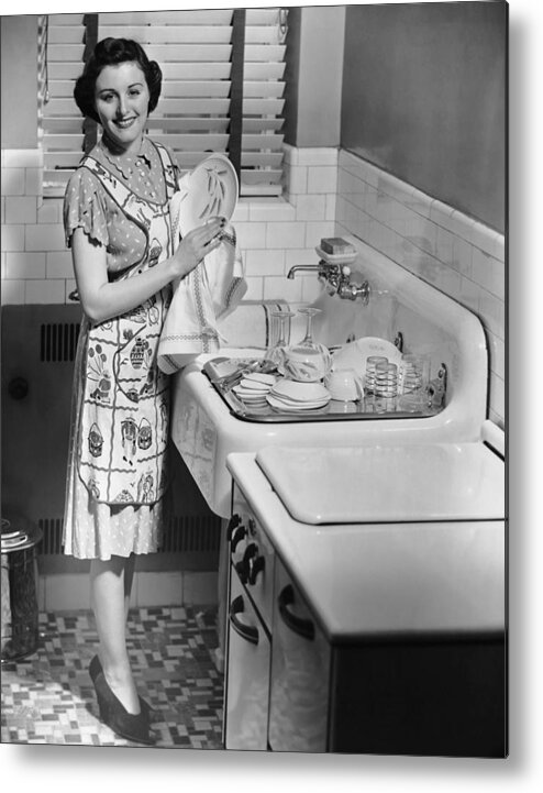 People Metal Print featuring the photograph Woman At Sink Washing Dishes by George Marks