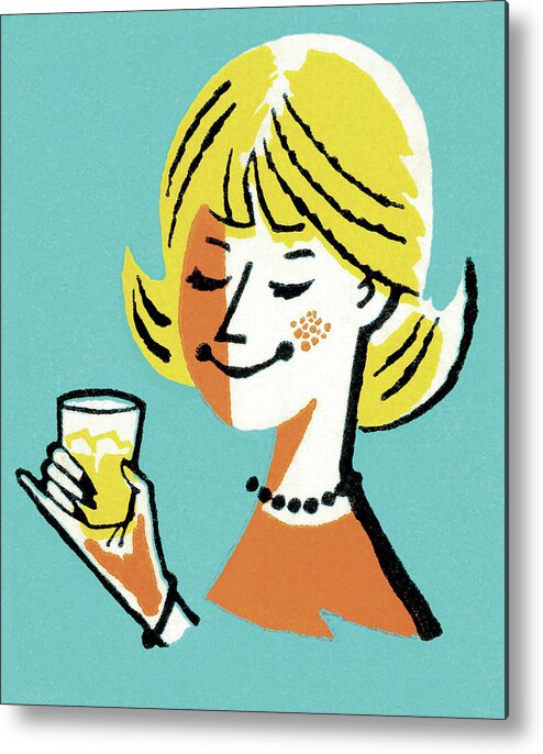 Adult Metal Poster featuring the drawing Woman Enjoying a Cocktail by CSA Images