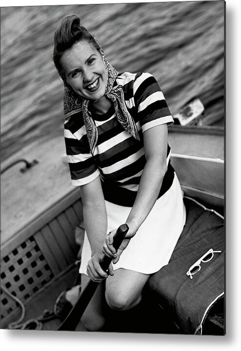 Three Quarter Length Metal Print featuring the photograph Woman In A Speedboat by George Marks