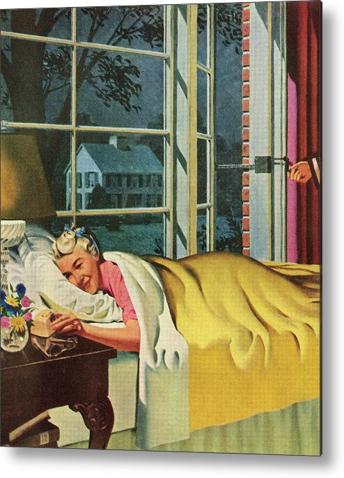 Adult Metal Print featuring the drawing Woman in Bed by CSA Images