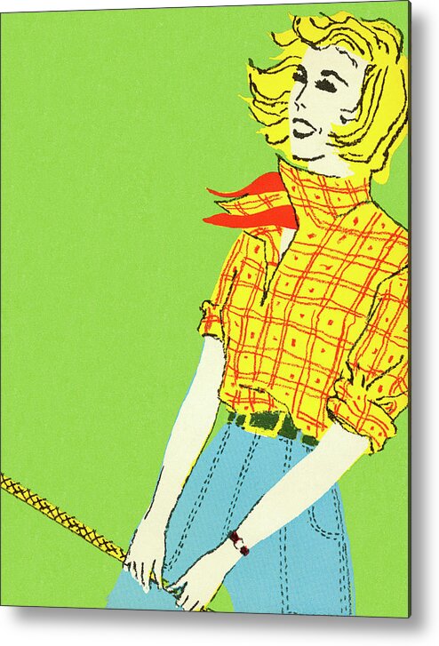 Adult Metal Poster featuring the drawing Woman in Yellow and Red Plaid Top by CSA Images