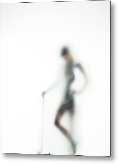 White Background Metal Print featuring the photograph Woman With Golf Club Defocussed by Symphonie