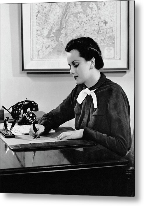 Corporate Business Metal Print featuring the photograph Woman Writing At Desk by George Marks