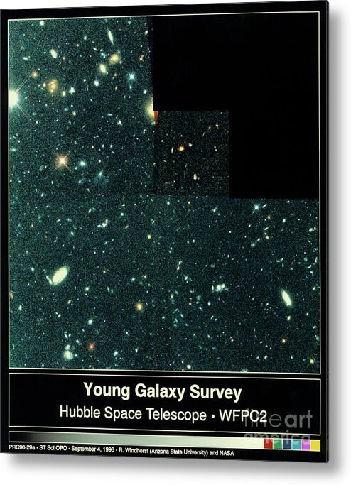 Hubble Deep Field Metal Print featuring the photograph Young Galaxies Seen In Part Of Hubble Deep Field by Nasa/esa/stsci/r.windhorst & S.pascarelle, Asu/science Photo Library