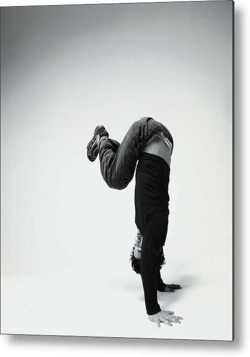 Youth Culture Metal Print featuring the photograph Young Man Breakdancing B&w by Karen Moskowitz