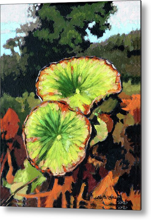 Lotus Leaves Metal Print featuring the painting Autumn Lotus Leaves by John Lautermilch
