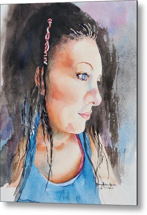 Girl Metal Print featuring the painting Deep in Thought #1 by Mary Haley-Rocks