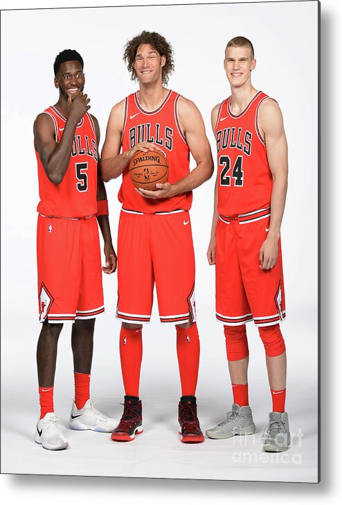 Media Day Metal Print featuring the photograph Lauri Markkanen, Bobby Portis, and Robin Lopez by Randy Belice