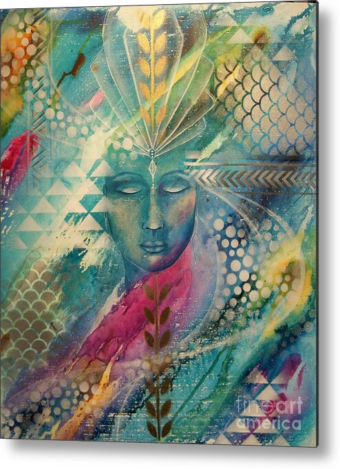 Painting Metal Print featuring the painting Meditation 4 #1 by Reina Cottier