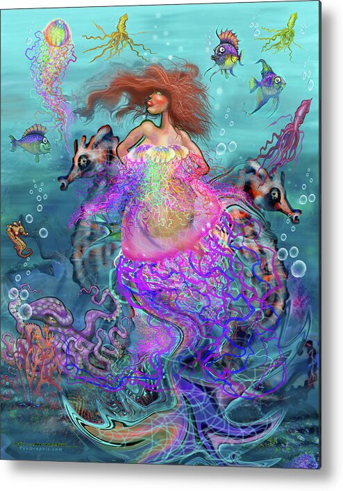 Mermaid Metal Print featuring the digital art Mermaid Jellyfish Dress #1 by Kevin Middleton