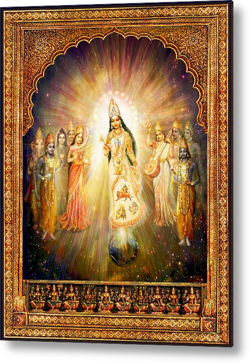 Goddess Painting Metal Print featuring the mixed media Parashakti Devi - the Great Goddess in Space #2 by Ananda Vdovic