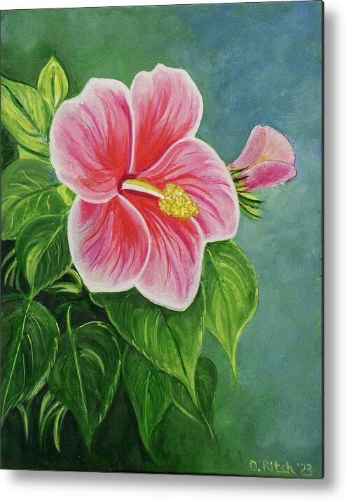 Pink Metal Print featuring the painting Pink Hibiscus #2 by Deborah Ritch