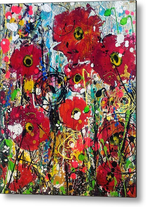 Poppies Metal Print featuring the painting Polka dot poppies #1 by Angie Wright