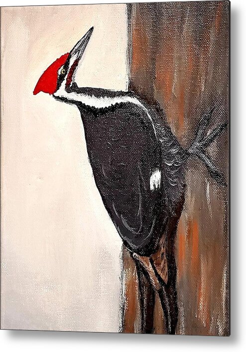 Bird Metal Print featuring the painting Red Headed Woodpecker #2 by Amy Kuenzie