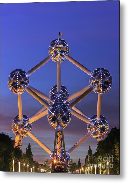 Belgium Metal Print featuring the photograph The Atomium in Brussels during blue hour #1 by Henk Meijer Photography