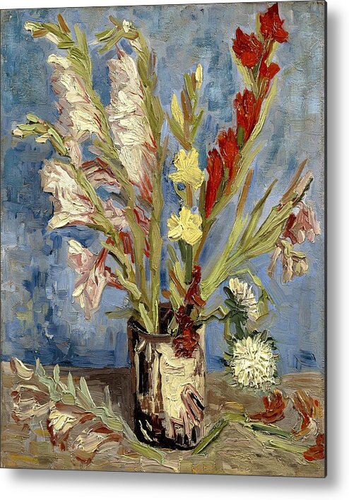 European Metal Print featuring the painting Vase with gladioli and China asters #7 by Vincent van Gogh