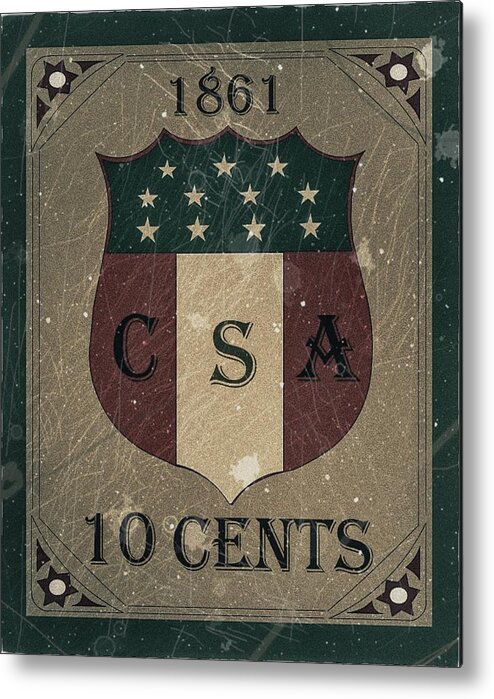 Cinderellas Metal Print featuring the digital art 1861 CSA Confederate States Shield - 10cts. - Mail Art by Fred Larucci