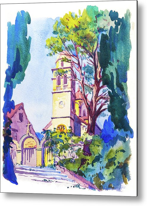 1930s Metal Print featuring the painting Church steeple in Herceg Novi, Montenegro, Dalmatia, 1938 by Viktor Wallon-Hars