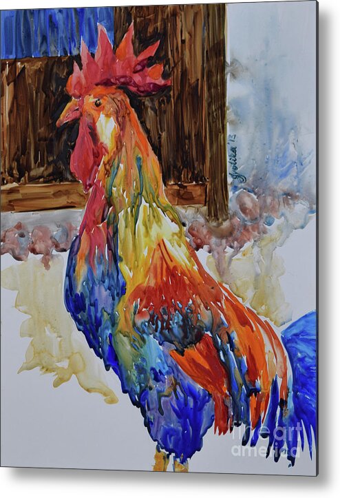  Metal Print featuring the painting Rooster by Jyotika Shroff