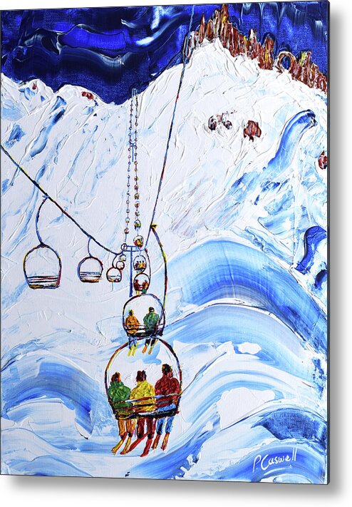 Tignes Metal Print featuring the painting 3 Men in a Chair II by Pete Caswell