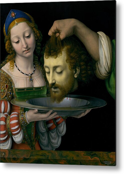 Painting Metal Print featuring the painting Salome with the Head of Saint John the Baptist by Andrea Solario by Mango Art