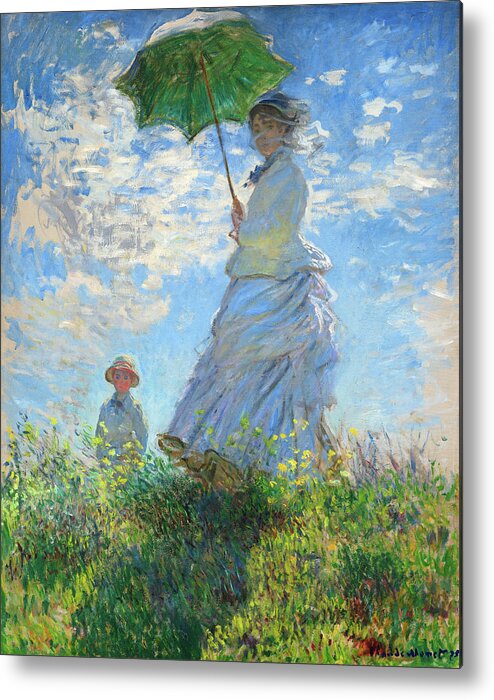 Woman With A Parasol Metal Print featuring the painting Woman with a Parasol - Madame Monet and Her Son #4 by Claude Monet