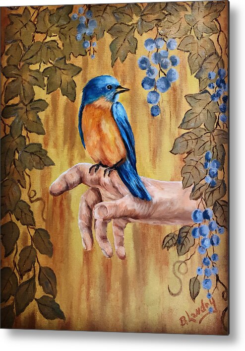 Bird Metal Print featuring the painting A Bird in Hand by Barbara Landry