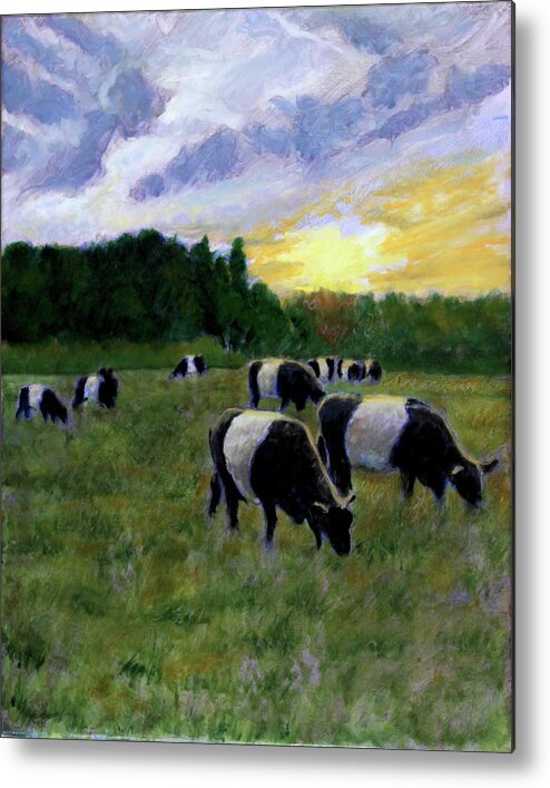 Cattle Grazing Metal Print featuring the painting A Galloway Breakfast by David Zimmerman