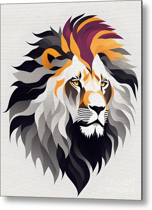Animals Metal Print featuring the digital art Abstract Lion Portrait - 1SD by Philip Preston