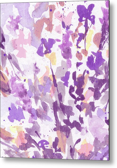 Abstract Flowers Metal Print featuring the painting Abstract Purple Flowers The Burst Of Color Splash Of Watercolor I by Irina Sztukowski