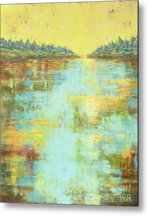 Landscape Metal Print featuring the painting Across the Lake by PJ Kirk