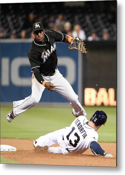 Double Play Metal Print featuring the photograph Adeiny Hechavarria and Chris Denorfia by Denis Poroy