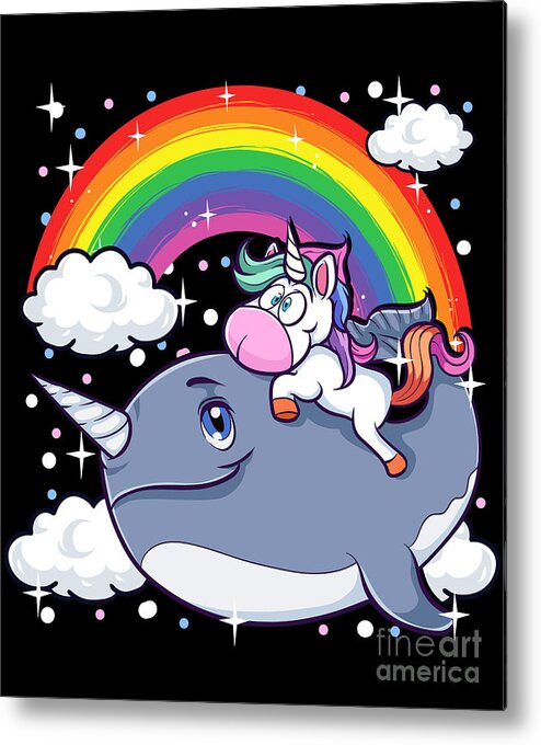Adorable Unicorn Riding Narwhal Unicorn Of The Sea Metal Print by