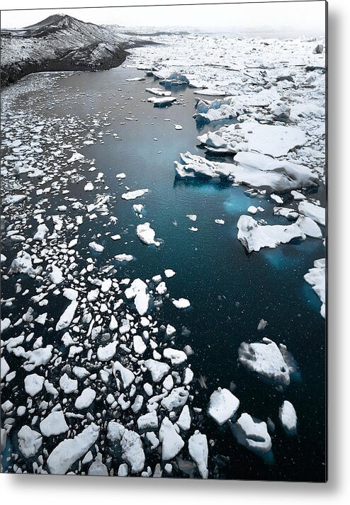 Snow Metal Print featuring the photograph Aerial View Of An Icerberg Lake by Franckreporter