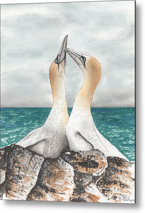 Albatross Watercolor Metal Print featuring the painting Albatross' Kissing by Bob Labno