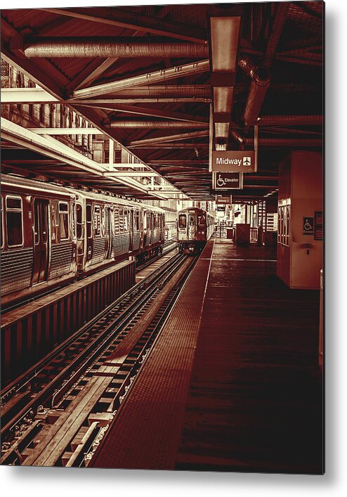 Oil On Canvas Metal Print featuring the digital art Albumen Print of Chicago Skyline, Illinois, USA - 31, Woodburytype by Celestial Images