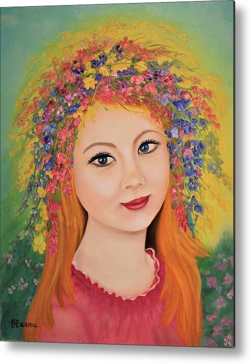 Wall Art Home Décor  Face Girl Painting Oil Painting On Canvas Gift Idea Flower Wild Flower Woman Portrait Female Portrait Art For The Living Room Office Decor Gift Idea For Him Wall Décor Young Girl Eyes Art For Sale Metal Print featuring the painting Aleksandra by Tanya Harr