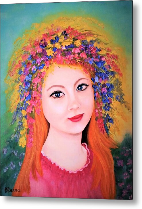 Gloss Print Cards (5 7/8 X8 1/4) Of Original Oil Painting Art Alexandra . White Envelop(s) Included Female Face Beautiful Girl Young Woman Flower Wild Flower Summer Flowers Posters Art Prints Metal Print featuring the pyrography Alexandra by Tanya Harr