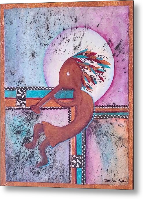 Kokopelli Metal Print featuring the mixed media All Who Wander Are Not Lost by Terry Ann Morris