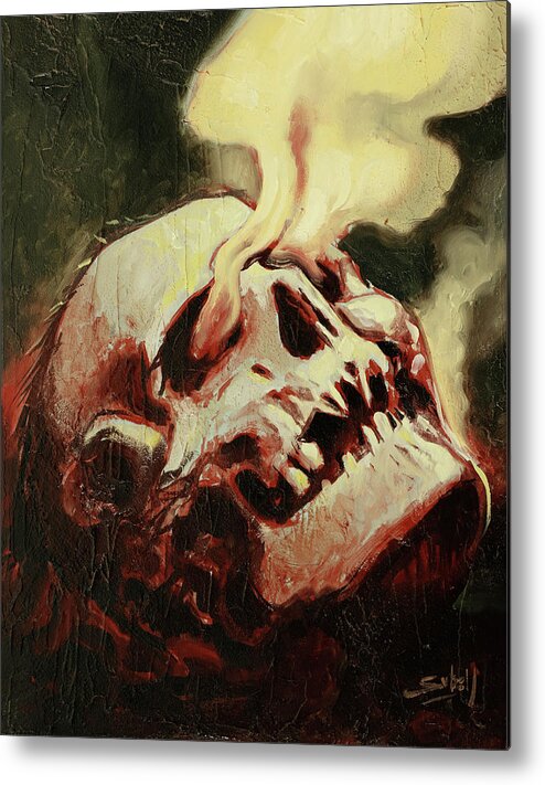 Skull Metal Print featuring the painting Smoking Skull by Sv Bell