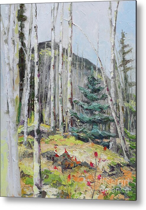 Aspen Metal Print featuring the painting Among the Aspen, 2018 by PJ Kirk