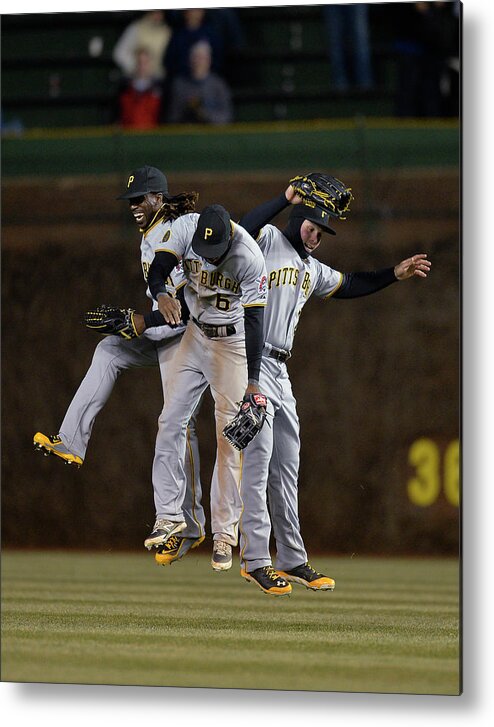 Celebration Metal Print featuring the photograph Andrew Mccutchen, Starling Marte, and Travis Snider by Brian Kersey