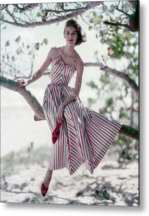 Accessories Metal Print featuring the photograph Anne St. Marie in a Striped Sundress by Roger Prigent