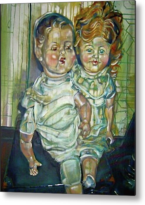  Metal Print featuring the painting Antique Dolls by Try Cheatham