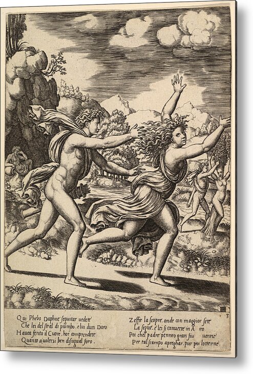 Master Of The Die Metal Print featuring the drawing Apollo chasing Daphne by Master of the Die