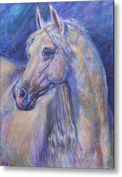 White Horse Metal Print featuring the painting Arab Stallion Horse by Veronica Cassell vaz