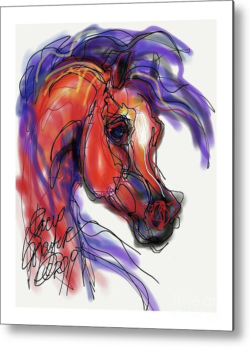 Arabian Stallion Metal Print featuring the digital art Arabian in Purple by Stacey Mayer